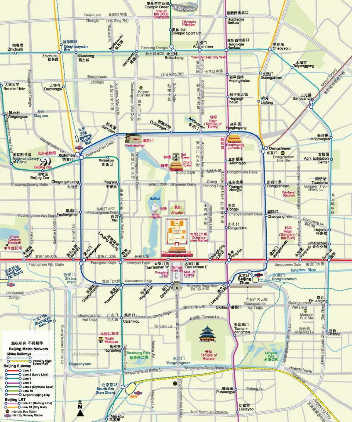 mapu Pekingu metro mapy, turistické atrakcie