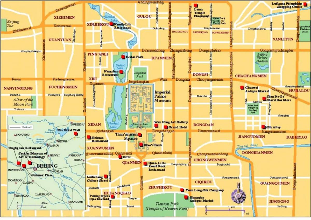 turistické mapy Pekingu mesta